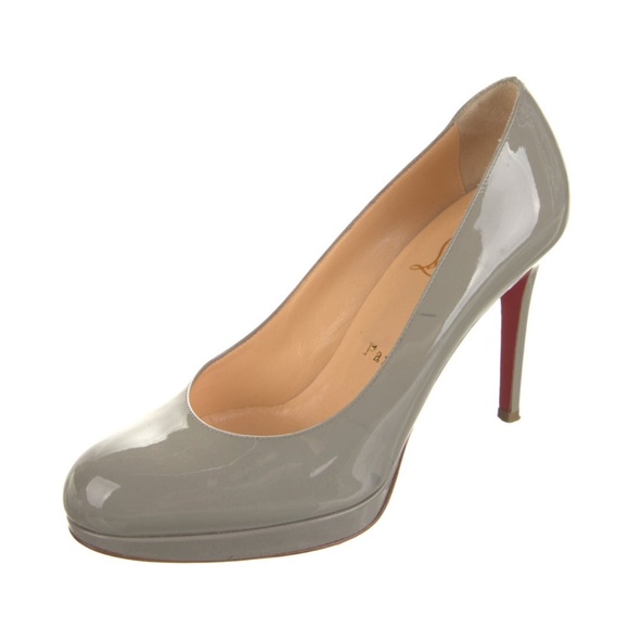 Christian Louboutin Shoes - Christian Louboutin Grey Patent Leather Heels Size 6 Heels Round Toe 4 Inch